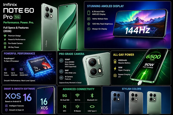 Infinix Note 60 Pro 5G specifications display camera, battery, and performance overview