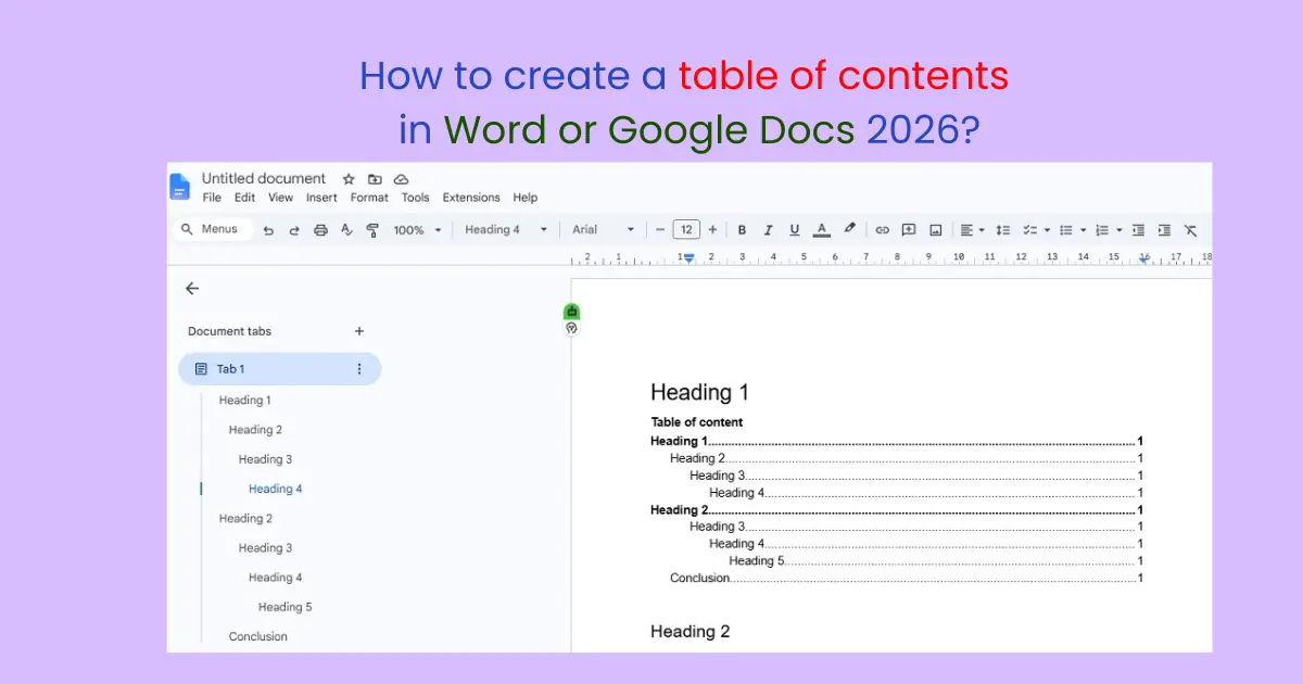 This image shows how to create a table of contents in Word.
